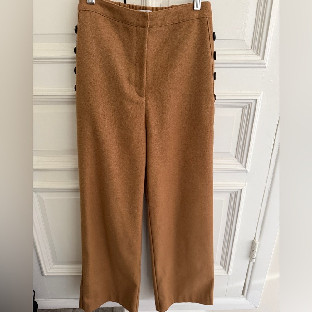 Tan Wide-Leg Pants with Button Detail